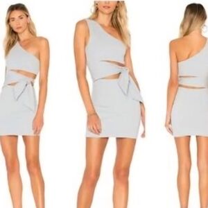 Lovers + Friends One-Shoulder Light Gray Mini Dress with Waist Tie